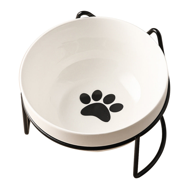 KFX-7877053 Ceramic Cat and Dog Bowl with Cat Ear Iron Frame in Pure White and Unique Designs