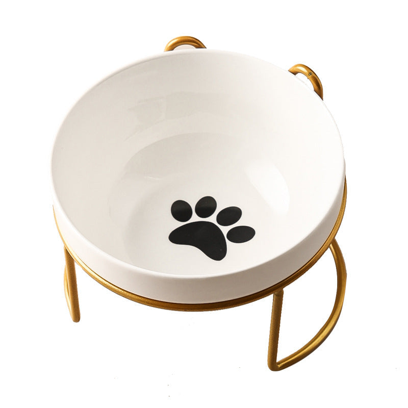 KFX-7877053 Ceramic Cat and Dog Bowl with Cat Ear Iron Frame in Pure White and Unique Designs