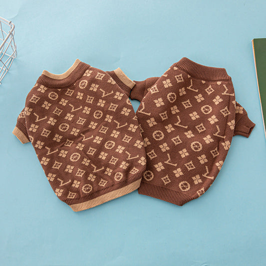 KFX-7878845 Cozy Thick Wool Dog Sweater for Autumn and Winter in Monochrome and Two-Tone Colors