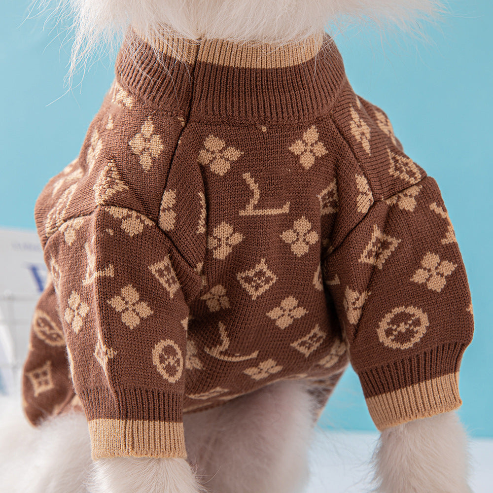 KFX-7878845 Cozy Thick Wool Dog Sweater for Autumn and Winter in Monochrome and Two-Tone Colors