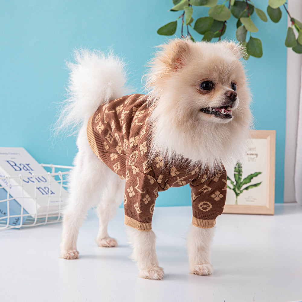 KFX-7878845 Cozy Thick Wool Dog Sweater for Autumn and Winter in Monochrome and Two-Tone Colors