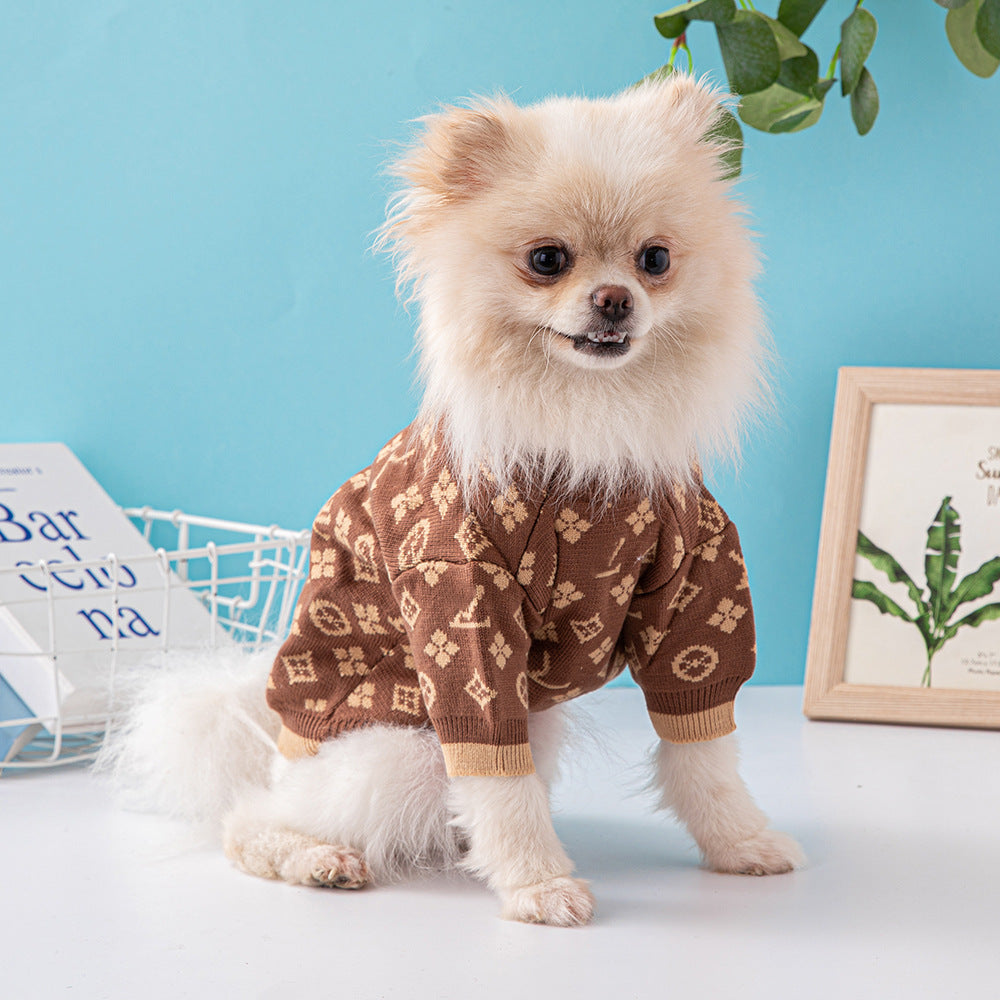 KFX-7878845 Cozy Thick Wool Dog Sweater for Autumn and Winter in Monochrome and Two-Tone Colors