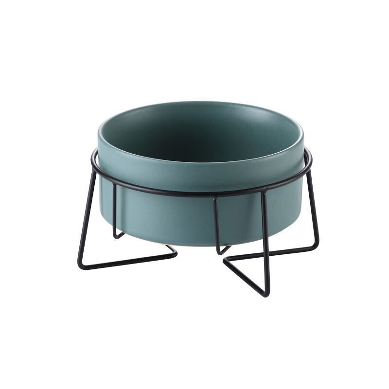 KFX-7881021 Metal Frame Ceramic Pet Bowl - Grey, Dark Green, Pink, Yellow, White - 400ml, 850ml, 1800ml for Cats and Dogs
