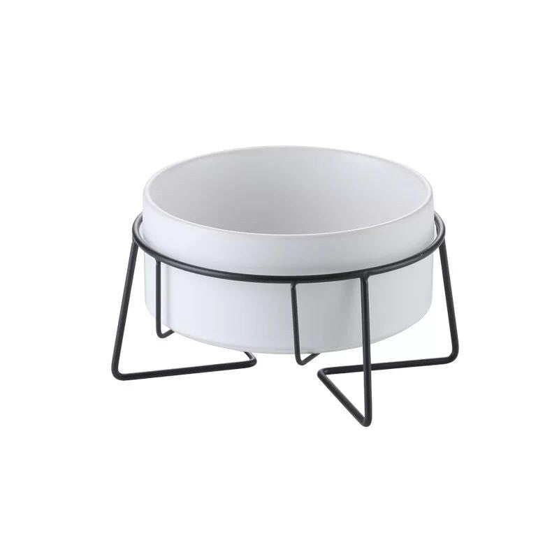 KFX-7881021 Metal Frame Ceramic Pet Bowl - Grey, Dark Green, Pink, Yellow, White - 400ml, 850ml, 1800ml for Cats and Dogs