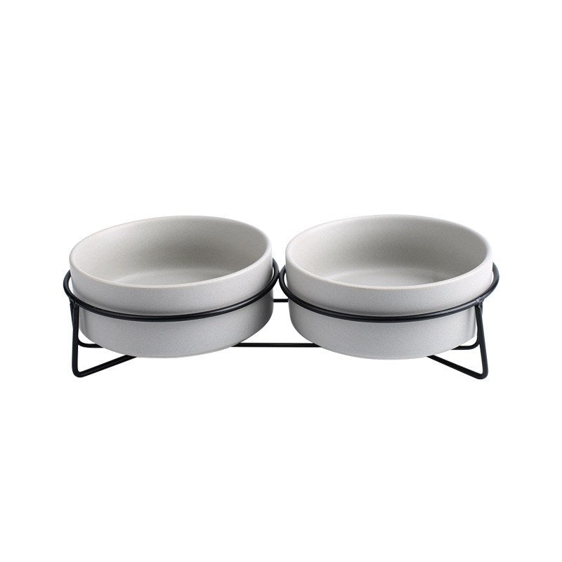 KFX-7881021 Metal Frame Ceramic Pet Bowl - Grey, Dark Green, Pink, Yellow, White - 400ml, 850ml, 1800ml for Cats and Dogs