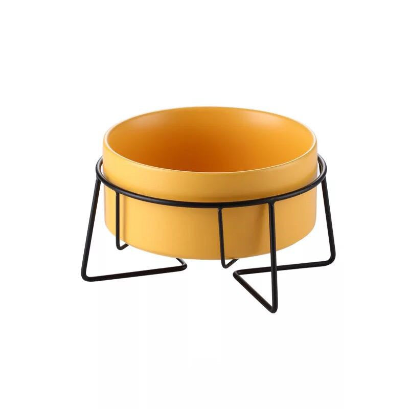KFX-7881021 Metal Frame Ceramic Pet Bowl - Grey, Dark Green, Pink, Yellow, White - 400ml, 850ml, 1800ml for Cats and Dogs