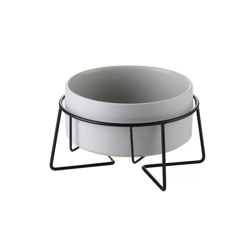 KFX-7881021 Metal Frame Ceramic Pet Bowl - Grey, Dark Green, Pink, Yellow, White - 400ml, 850ml, 1800ml for Cats and Dogs