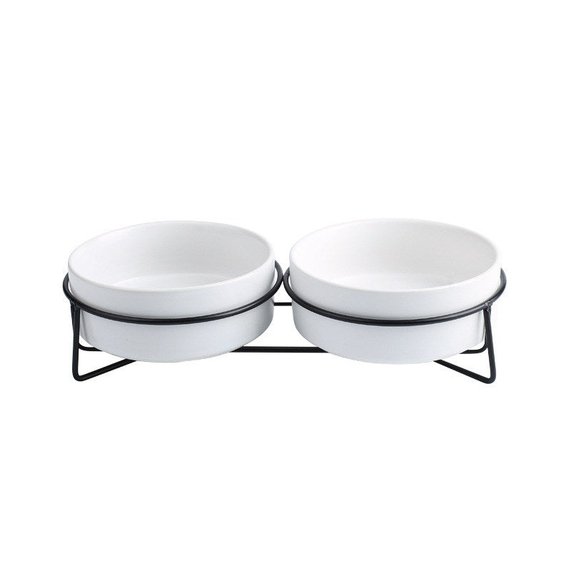 KFX-7881021 Metal Frame Ceramic Pet Bowl - Grey, Dark Green, Pink, Yellow, White - 400ml, 850ml, 1800ml for Cats and Dogs