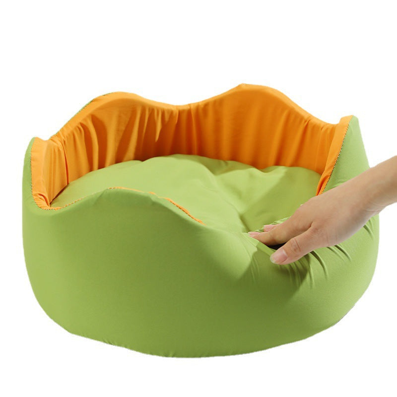 KFX-7882685 Breathable Ice Silk Nest Pet Dog Bed in Green-Orange and Blue-Pink, Multiple Sizes Available