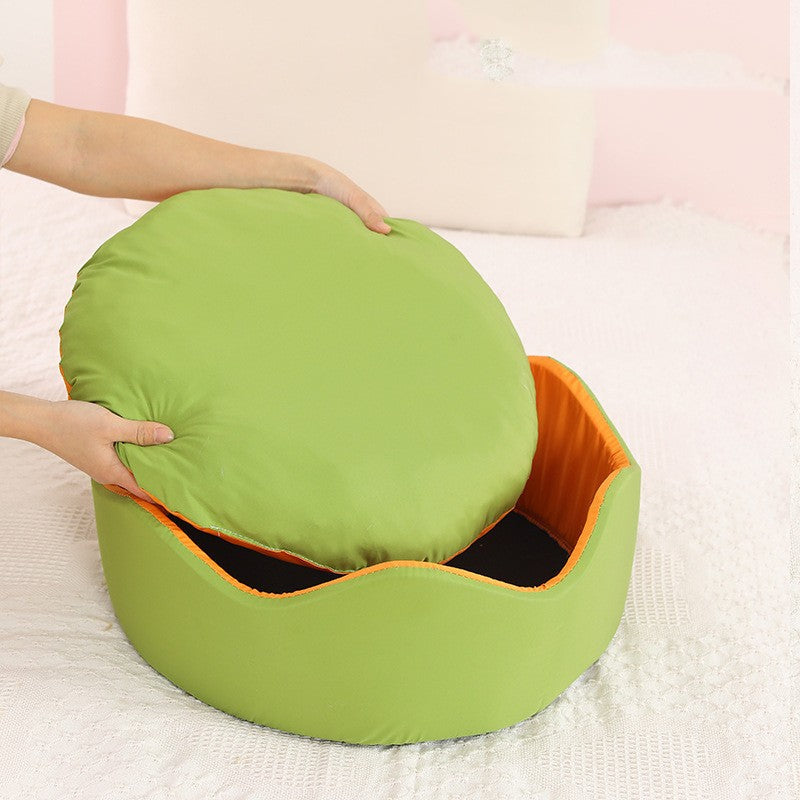 KFX-7882685 Breathable Ice Silk Nest Pet Dog Bed in Green-Orange and Blue-Pink, Multiple Sizes Available