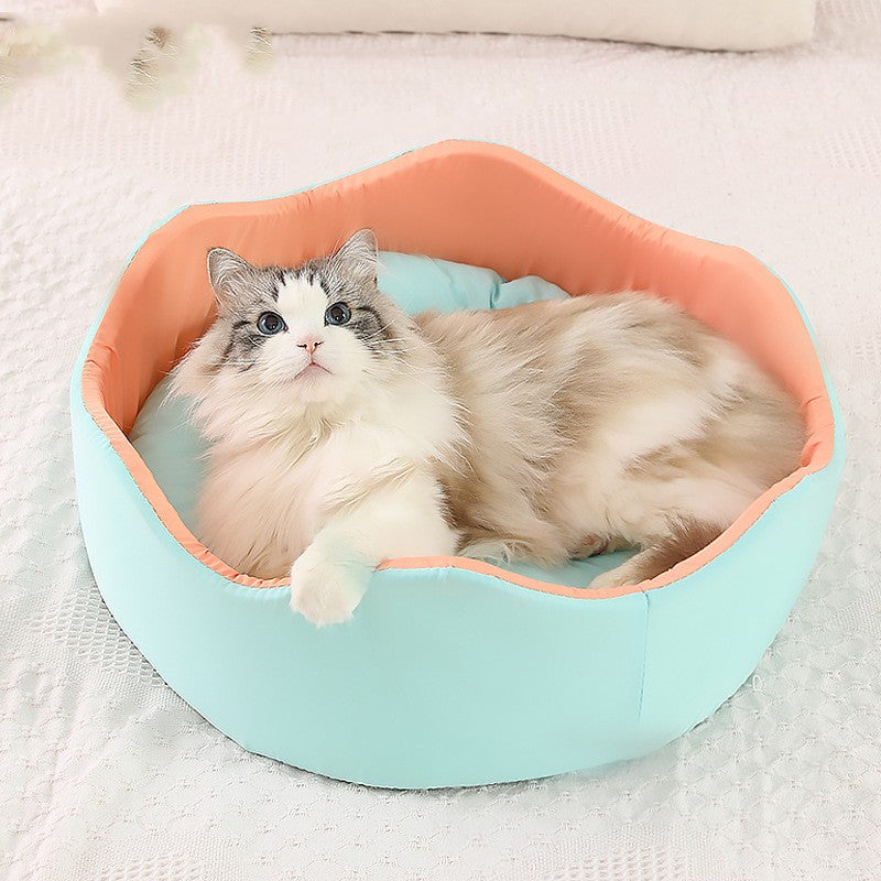 KFX-7882685 Breathable Ice Silk Nest Pet Dog Bed in Green-Orange and Blue-Pink, Multiple Sizes Available