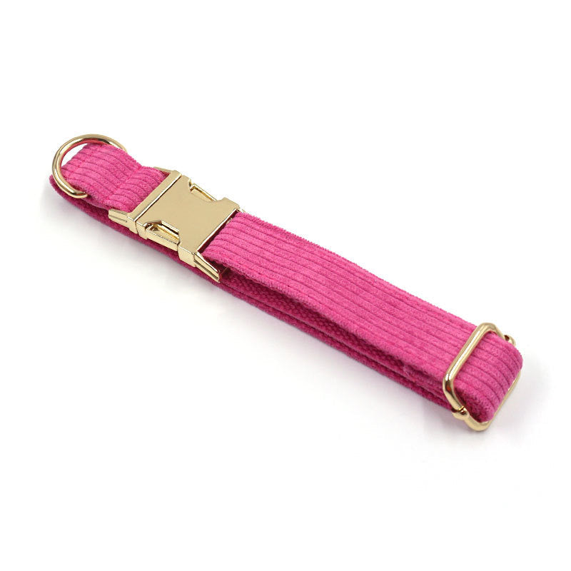 KFX-7882813 Soft Begonia Red Striped Corduroy Dog Collar for All Sizes