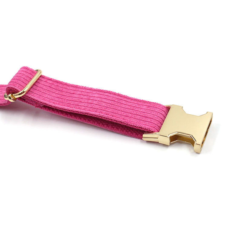 KFX-7882813 Soft Begonia Red Striped Corduroy Dog Collar for All Sizes