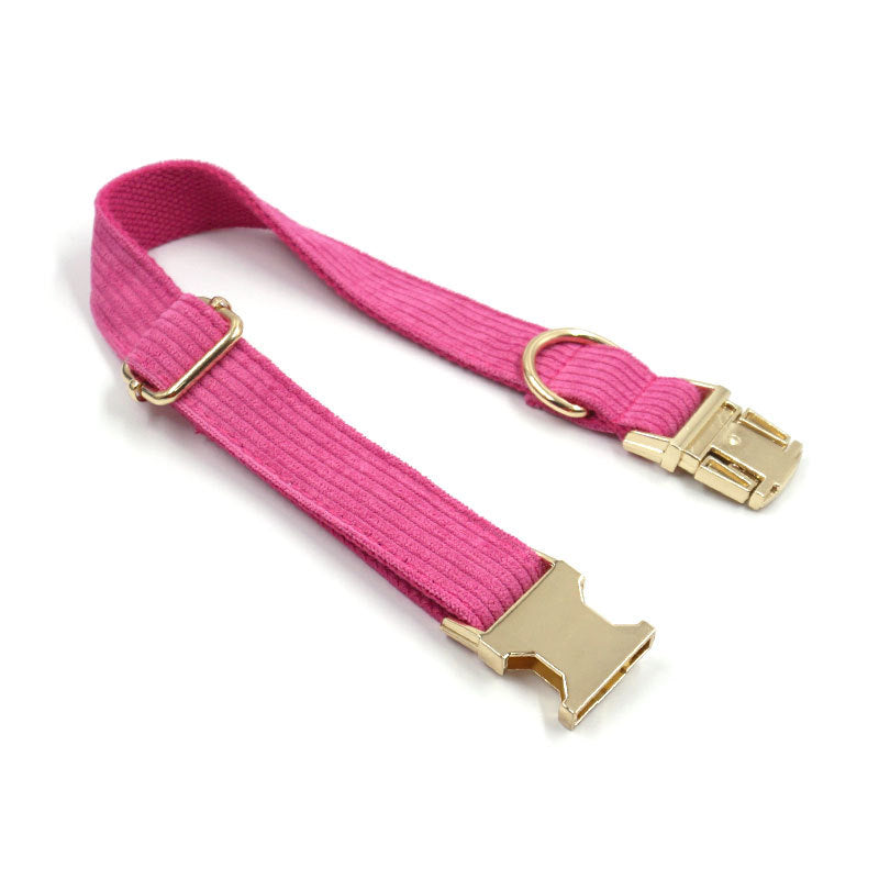 KFX-7882813 Soft Begonia Red Striped Corduroy Dog Collar for All Sizes