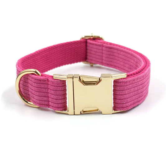 KFX-7882813 Soft Begonia Red Striped Corduroy Dog Collar for All Sizes