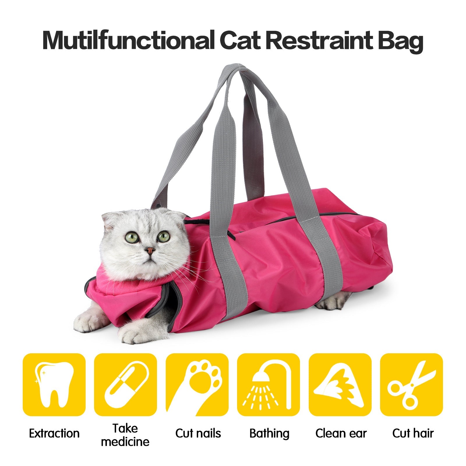 KFX-7883069 Double-Lined Pet Travel Bag - Soft Polyester, Anti-Scratch & Bite, 5L Capacity, Dark Gray/Rose Red