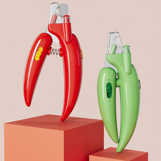 KFX-7884605 Chili Pepper Shaped Pet Nail Clippers with LED Light for Dogs and Cats