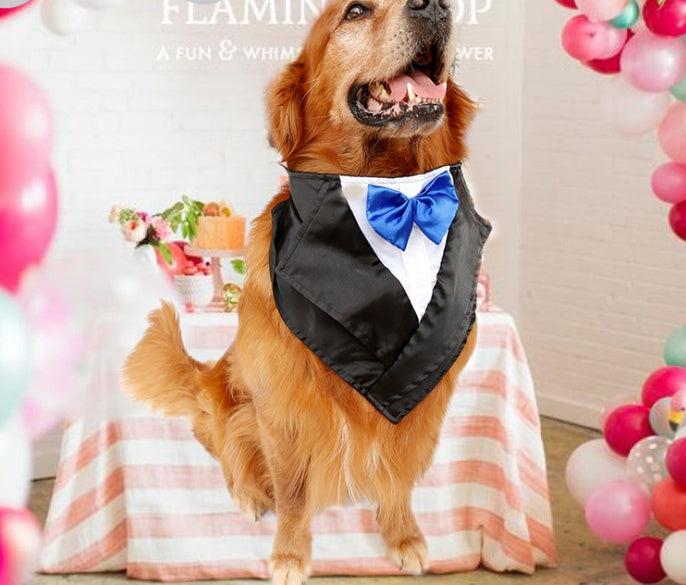 KFX-7887165 Large Triangular Dog Scarf for Weddings - Adjustable Neck Size 57-67cm, Silk Fabric with Waterproof Nylon Backing, Available in Red, Blue, and Purple