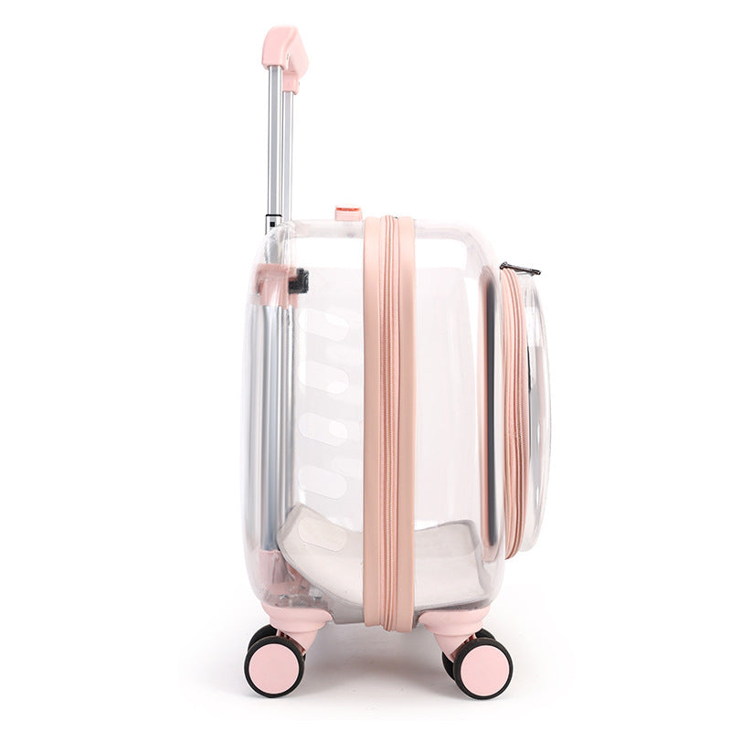 KFX-7888829 Transparent Portable Outdoor Trolley Case for Dogs and Cats - Solid Color Options Available