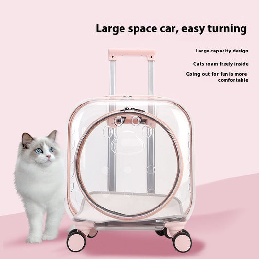 KFX-7888829 Transparent Portable Outdoor Trolley Case for Dogs and Cats - Solid Color Options Available