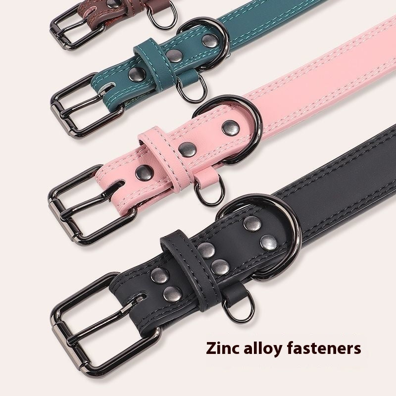 KFX-7889213 Medium Bell Anti-Lost Leather Pet Collar in Brown, Black, Green, and Pink