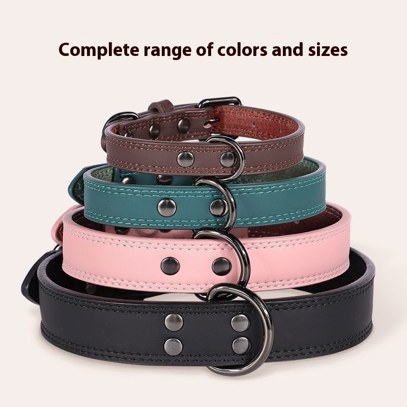 KFX-7889213 Medium Bell Anti-Lost Leather Pet Collar in Brown, Black, Green, and Pink