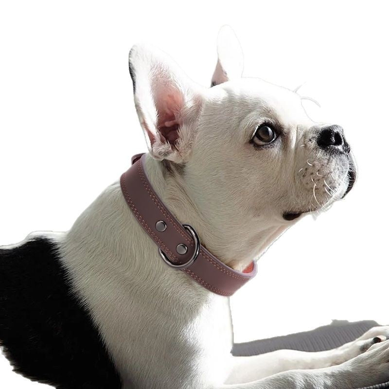 KFX-7889213 Medium Bell Anti-Lost Leather Pet Collar in Brown, Black, Green, and Pink