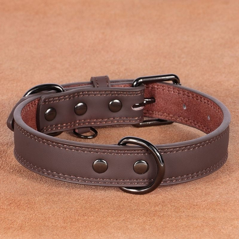 KFX-7889213 Medium Bell Anti-Lost Leather Pet Collar in Brown, Black, Green, and Pink