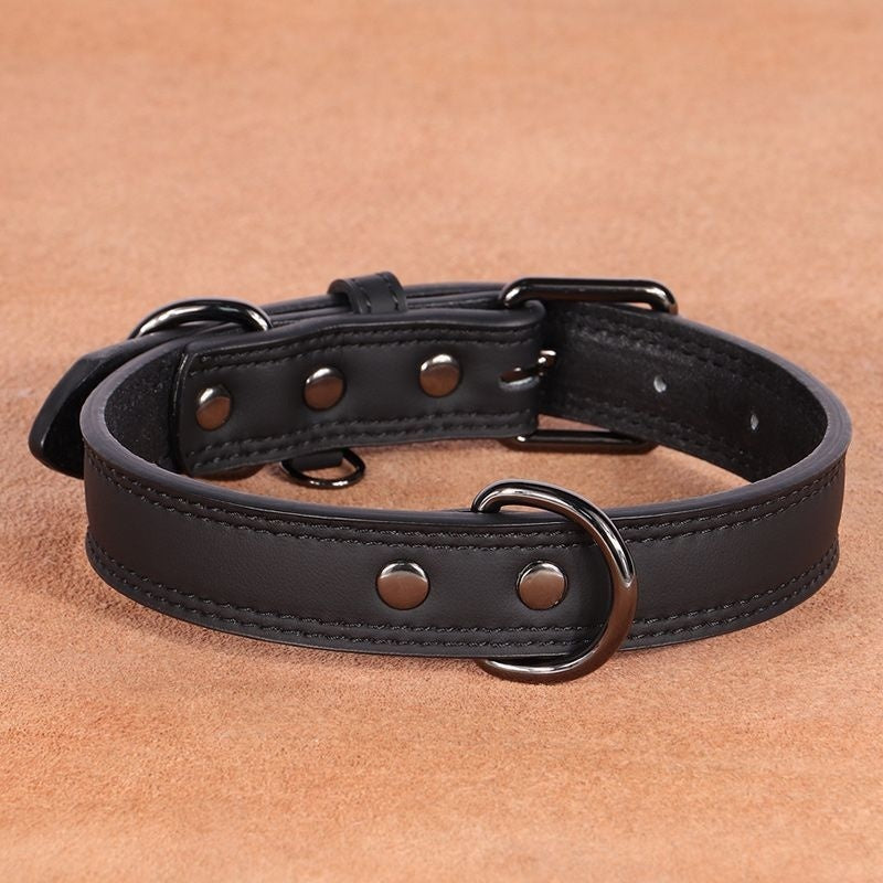 KFX-7889213 Medium Bell Anti-Lost Leather Pet Collar in Brown, Black, Green, and Pink