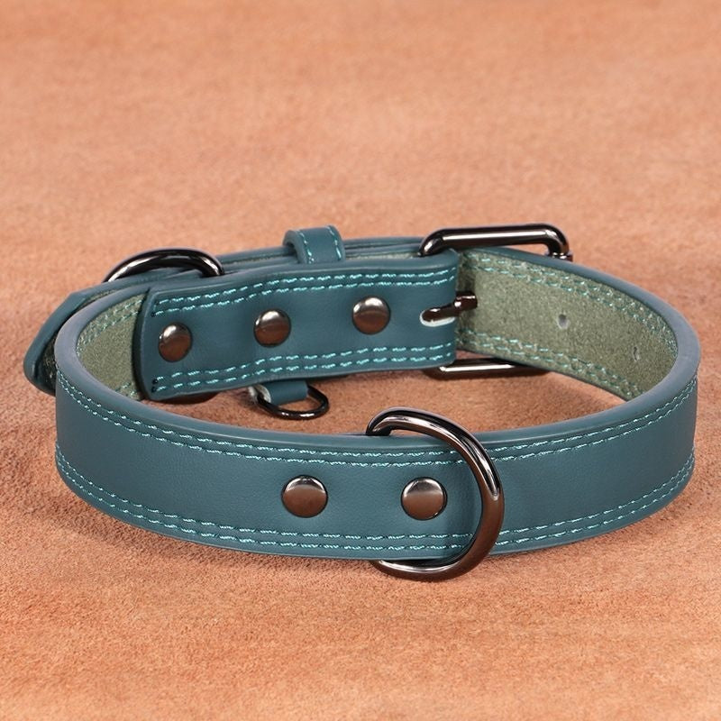 KFX-7889213 Medium Bell Anti-Lost Leather Pet Collar in Brown, Black, Green, and Pink
