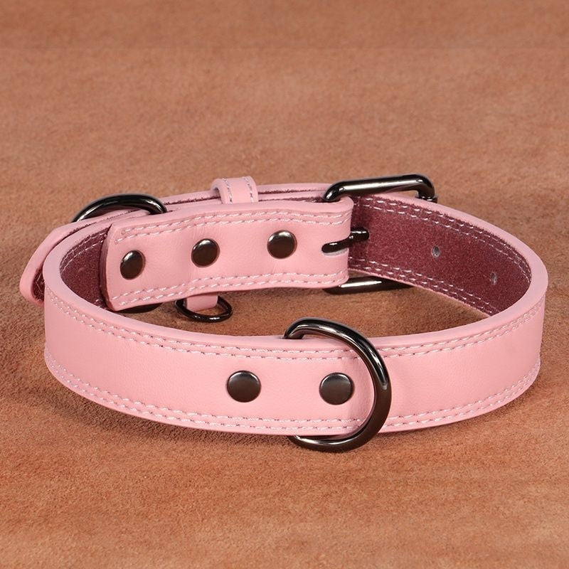 KFX-7889213 Medium Bell Anti-Lost Leather Pet Collar in Brown, Black, Green, and Pink
