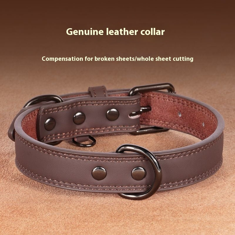 KFX-7889213 Medium Bell Anti-Lost Leather Pet Collar in Brown, Black, Green, and Pink