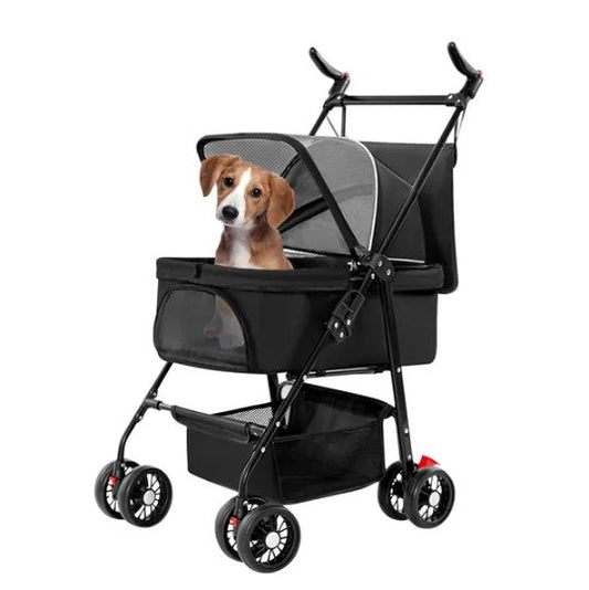 KFX-7890237 Foldable Pet Stroller with Removable Liner and Storage Basket for Dogs and Cats