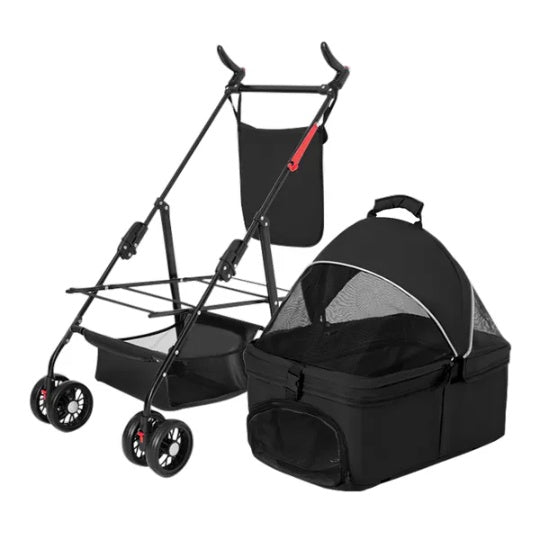 KFX-7890237 Foldable Pet Stroller with Removable Liner and Storage Basket for Dogs and Cats