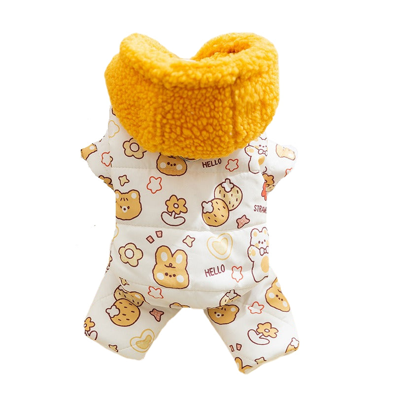 KFX-7891133 Quilted Cotton Dog Jumpsuit with Sherpa Hood for Winter Warmth and Comfort