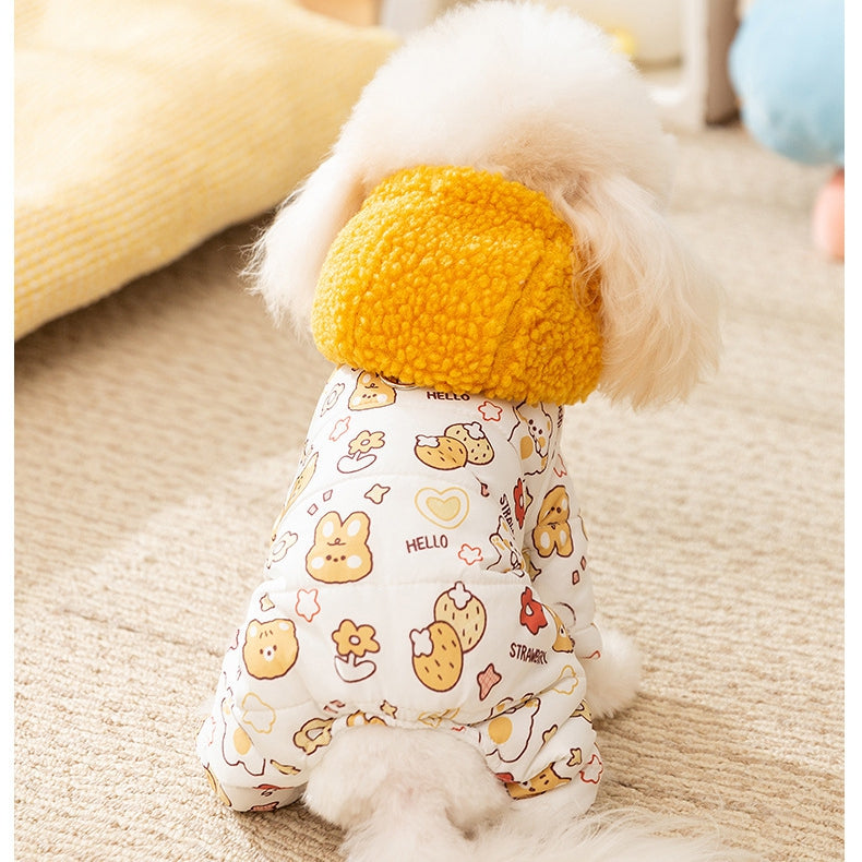 KFX-7891133 Quilted Cotton Dog Jumpsuit with Sherpa Hood for Winter Warmth and Comfort