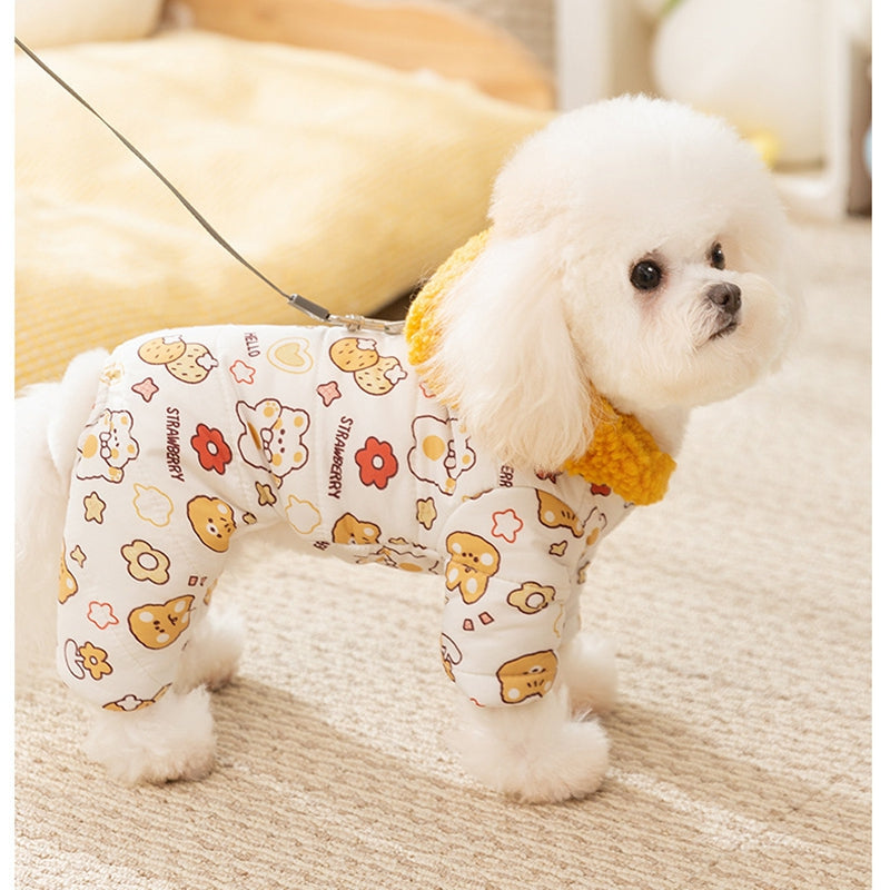 KFX-7891133 Quilted Cotton Dog Jumpsuit with Sherpa Hood for Winter Warmth and Comfort