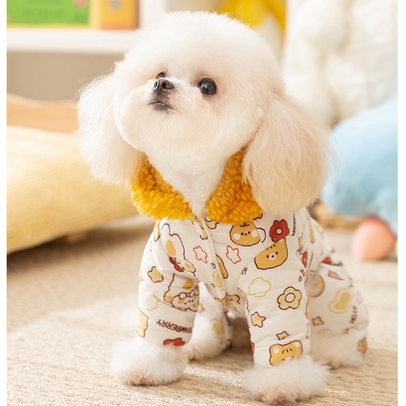 KFX-7891133 Quilted Cotton Dog Jumpsuit with Sherpa Hood for Winter Warmth and Comfort
