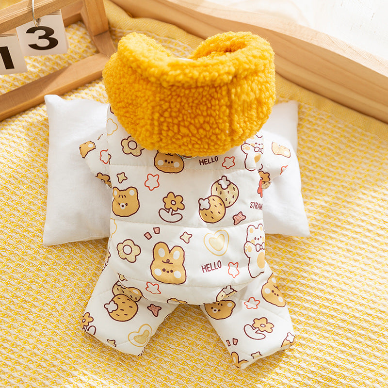 KFX-7891133 Quilted Cotton Dog Jumpsuit with Sherpa Hood for Winter Warmth and Comfort