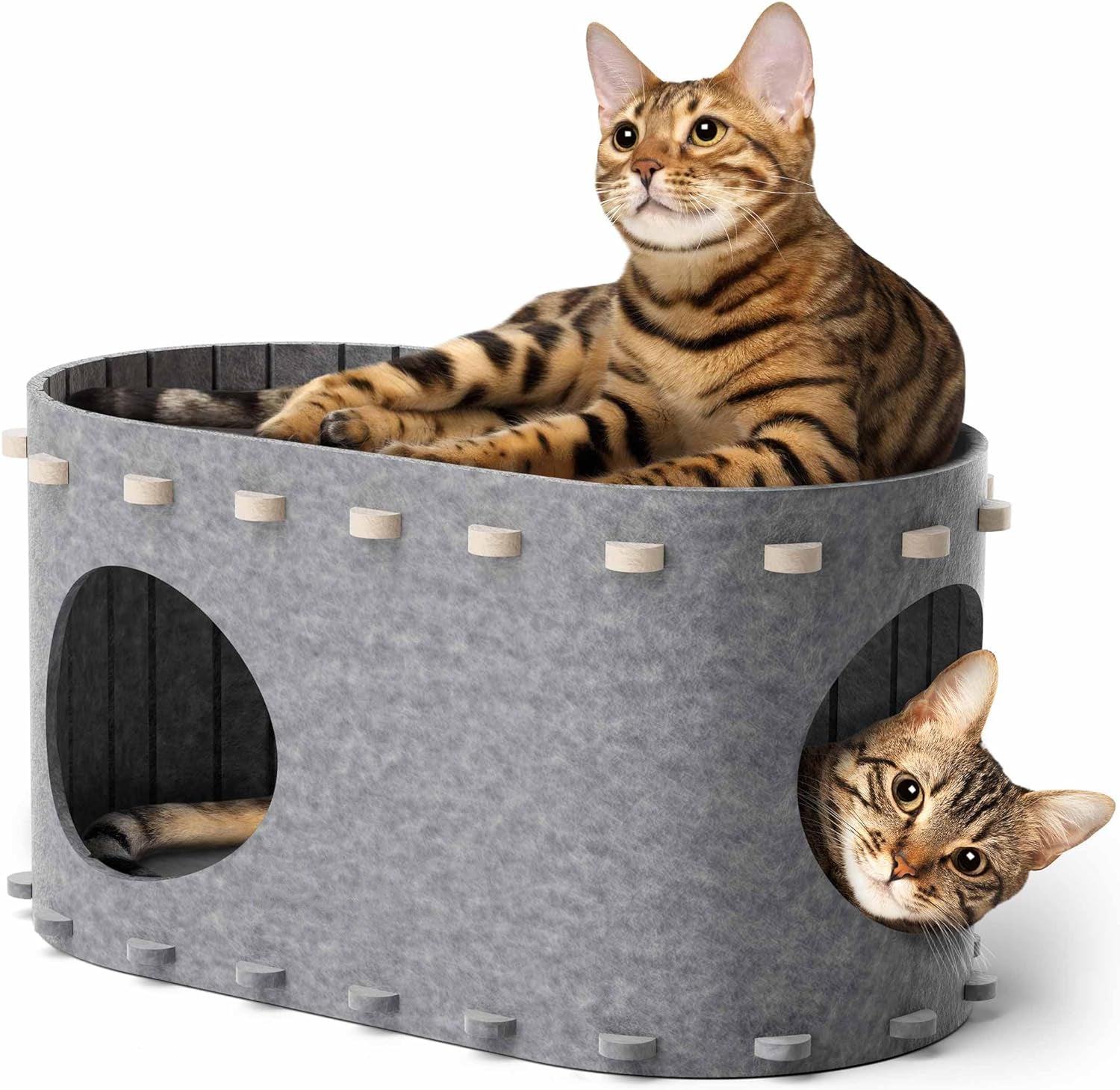 KFX-7893821 Cozy Enclosed Cat Bed Cave with Scratch-Resistant Design and Foldable Tunnel for Indoor Cats