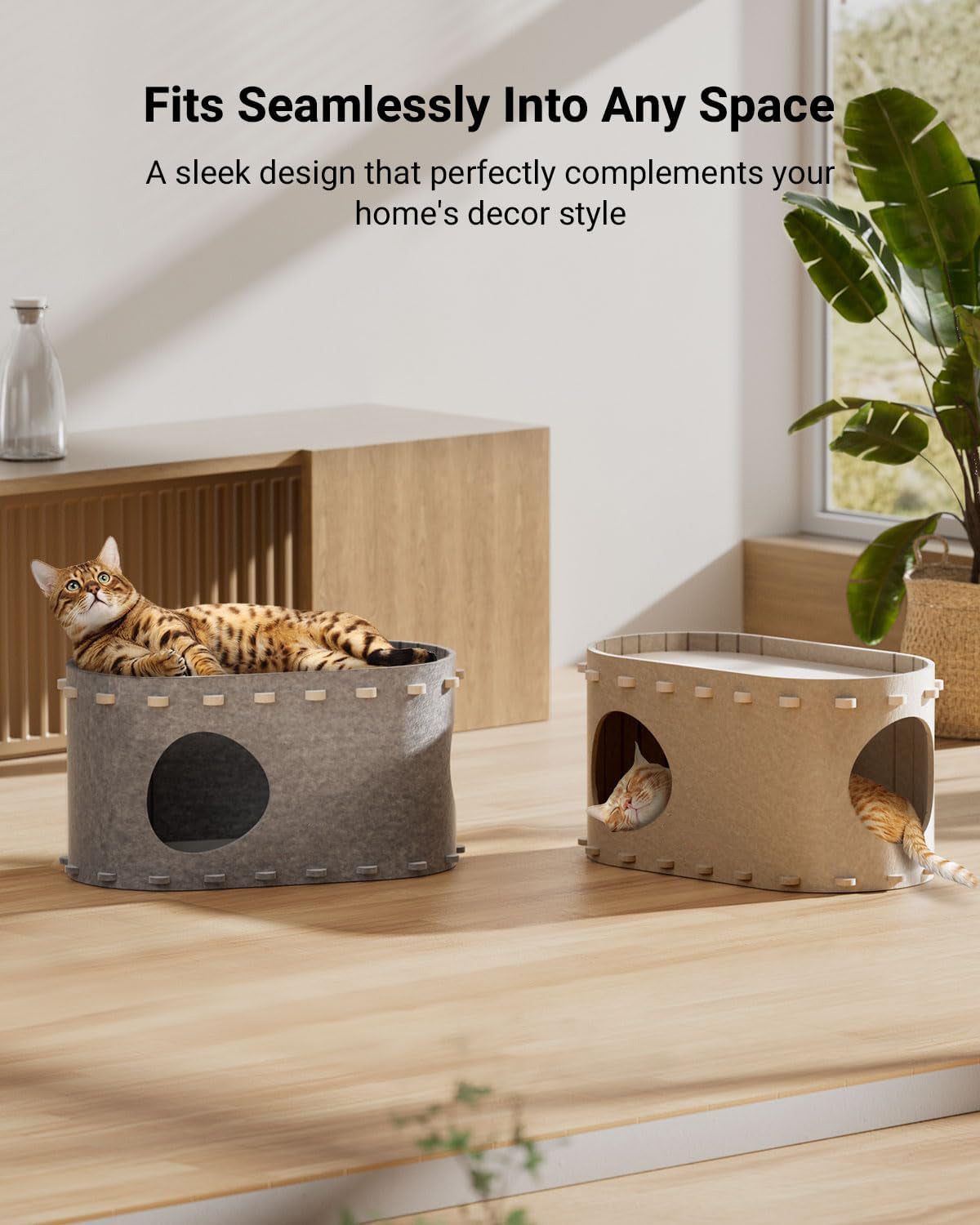 KFX-7893821 Cozy Enclosed Cat Bed Cave with Scratch-Resistant Design and Foldable Tunnel for Indoor Cats