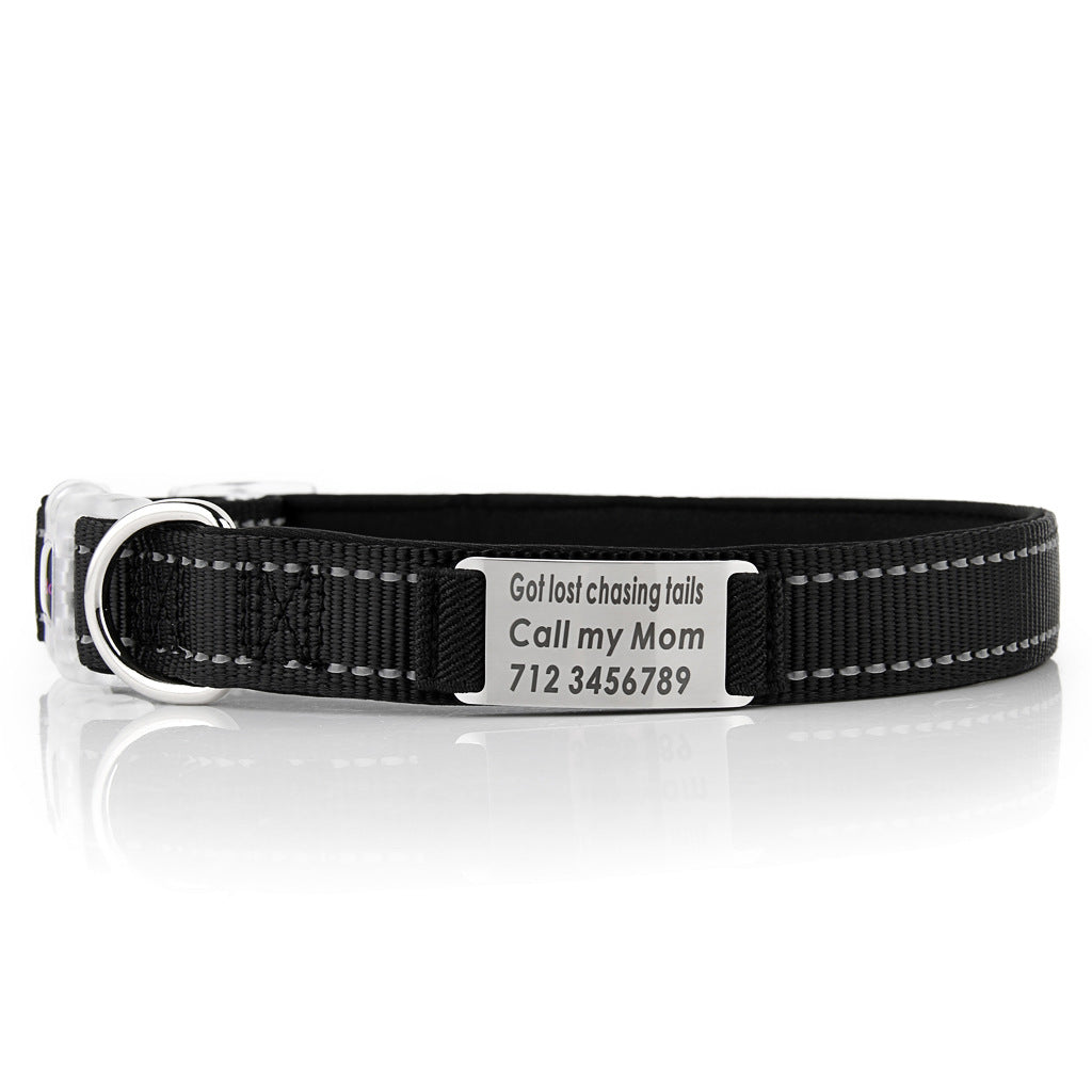 KFX-7894333 Customized Reflective Nylon Dog Collar with Neoprene Padding and Stainless Steel Tag