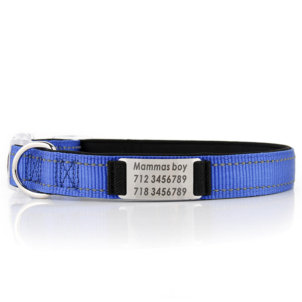 KFX-7894333 Customized Reflective Nylon Dog Collar with Neoprene Padding and Stainless Steel Tag