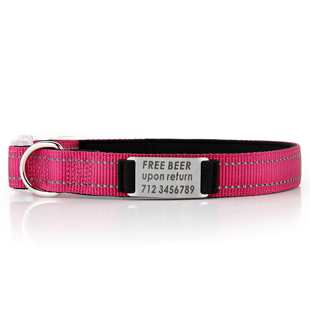 KFX-7894333 Customized Reflective Nylon Dog Collar with Neoprene Padding and Stainless Steel Tag