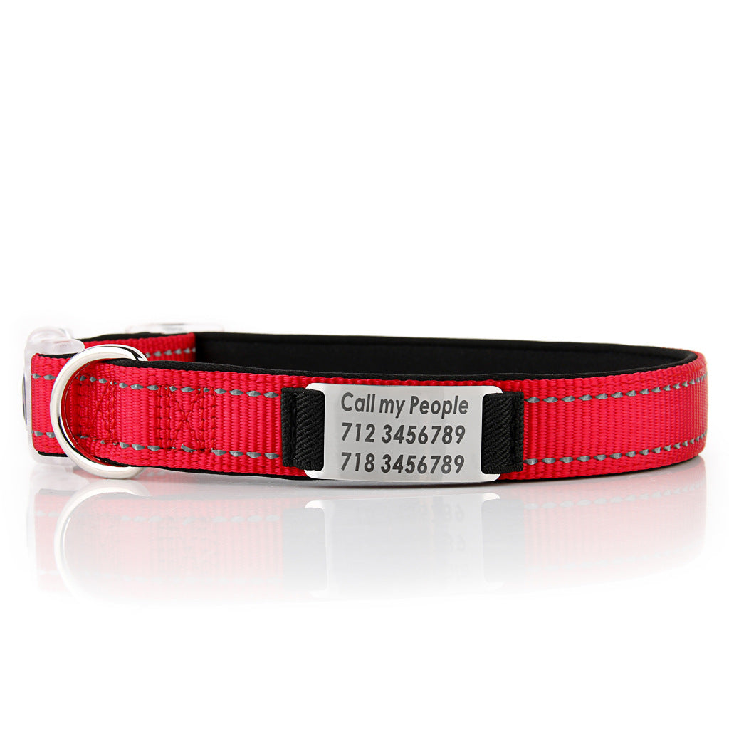 KFX-7894333 Customized Reflective Nylon Dog Collar with Neoprene Padding and Stainless Steel Tag