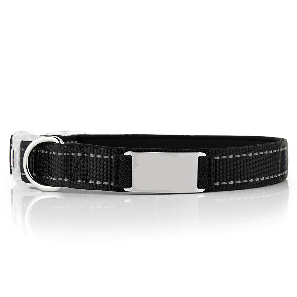 KFX-7894333 Customized Reflective Nylon Dog Collar with Neoprene Padding and Stainless Steel Tag