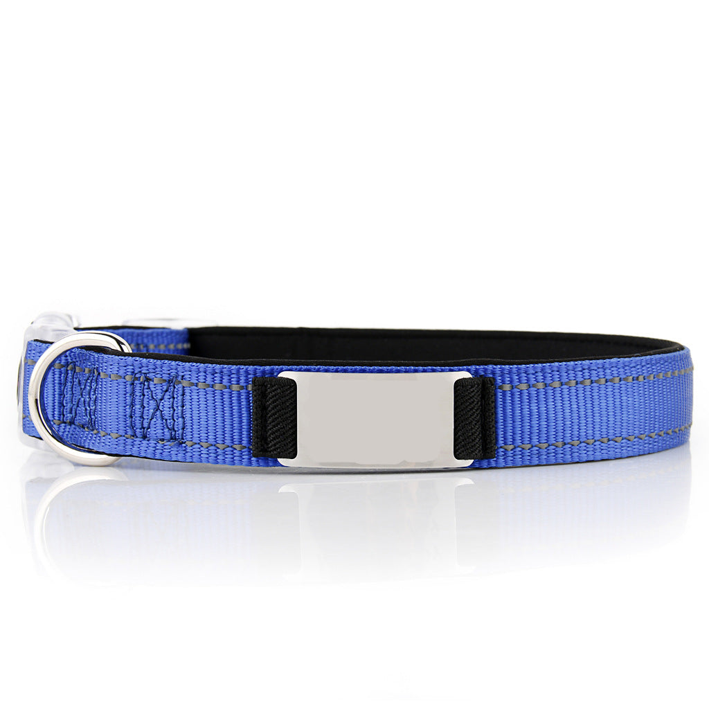 KFX-7894333 Customized Reflective Nylon Dog Collar with Neoprene Padding and Stainless Steel Tag