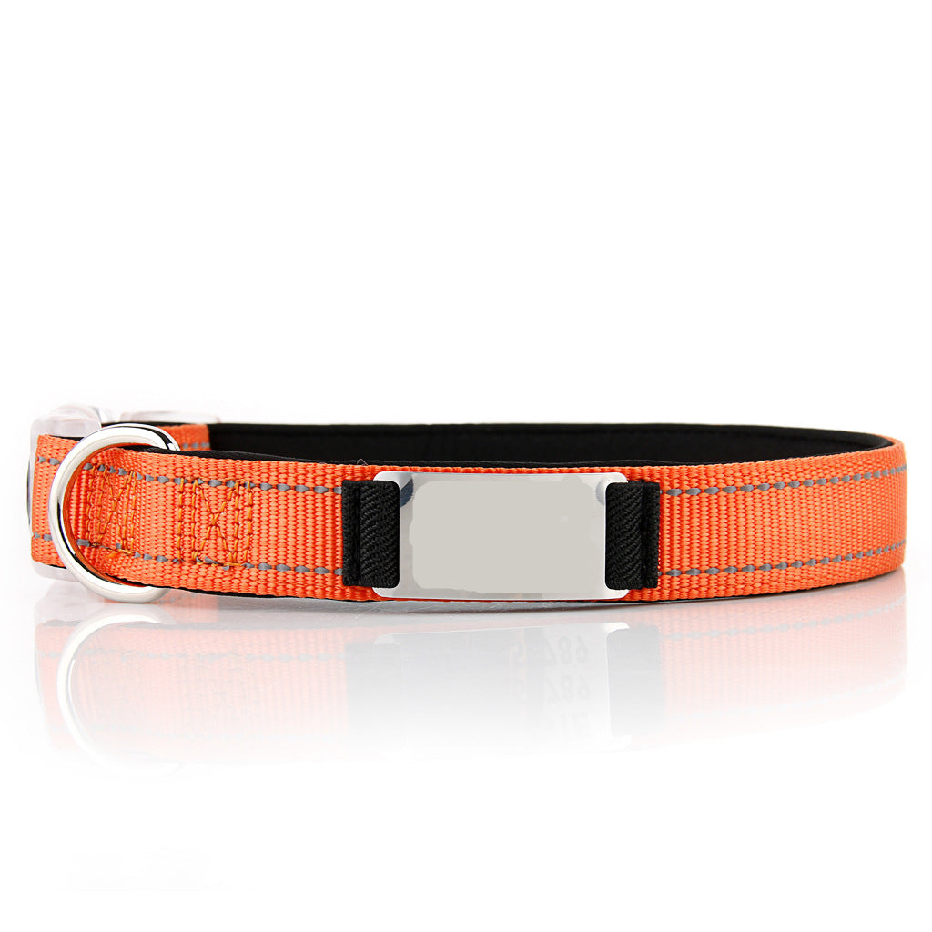KFX-7894333 Customized Reflective Nylon Dog Collar with Neoprene Padding and Stainless Steel Tag
