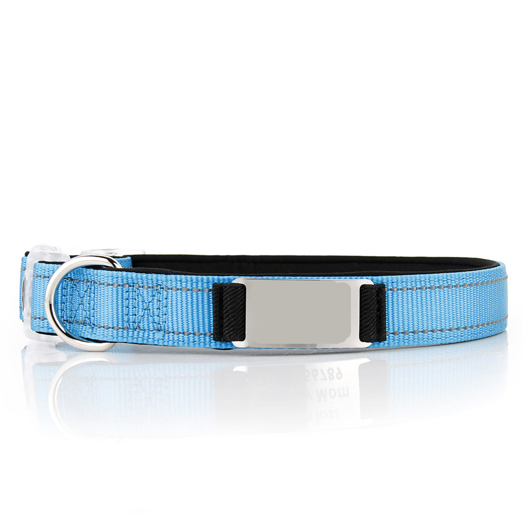 KFX-7894333 Customized Reflective Nylon Dog Collar with Neoprene Padding and Stainless Steel Tag