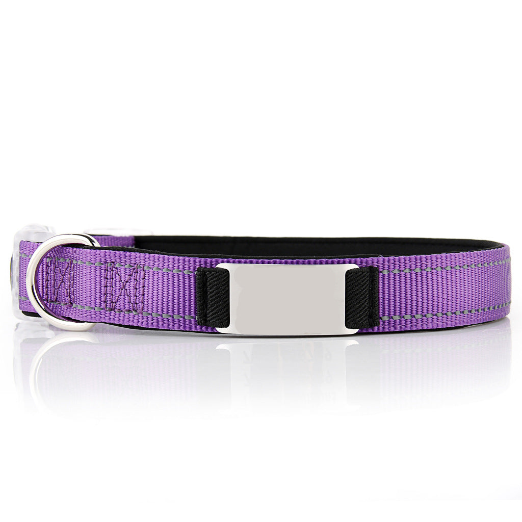 KFX-7894333 Customized Reflective Nylon Dog Collar with Neoprene Padding and Stainless Steel Tag